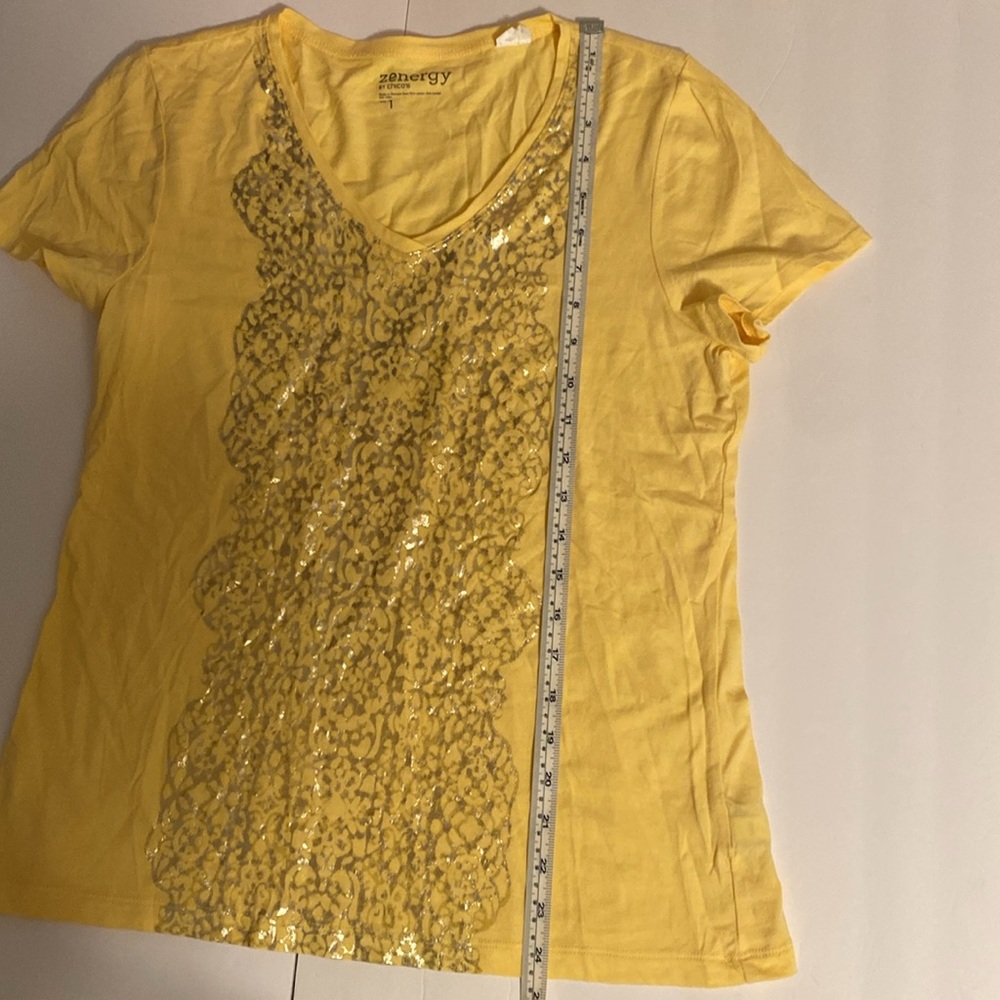 ZENERGY by Chico’s Butter Yellow Gold Animal Print Cotton Modal Soft T-Shirt S